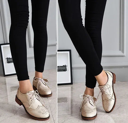 Soft Leather Brown Oxford Shoes Womens Brogue Derby Lace Casual Shoes Sports Shoes Work Party 241106
