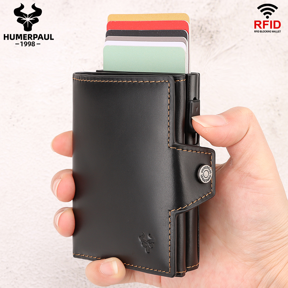 Anti-scan RFID Credit Card Holder Wallet Full Grain Leather Bifold Wallet for Men with Coin Compartment and Banknote Compartment