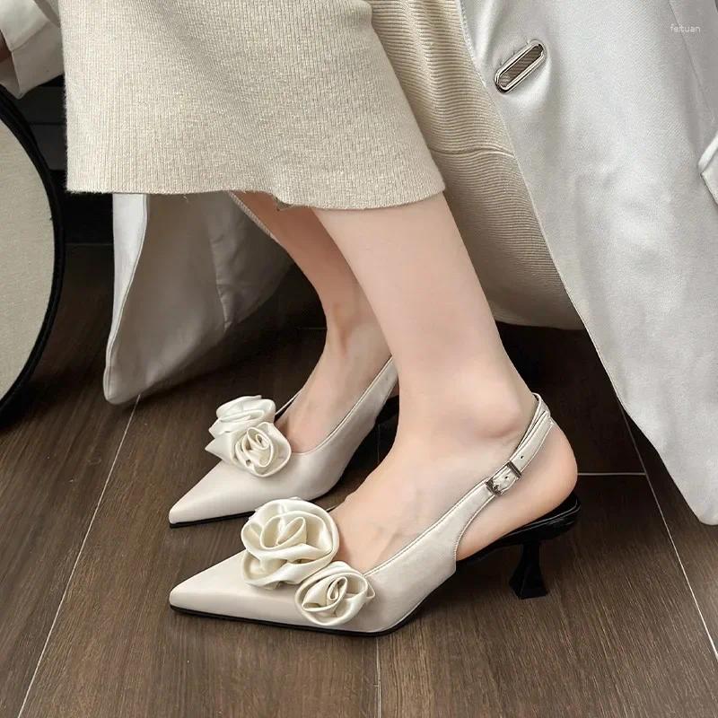 Casual Shoes Womens Spring Autumn 2024 Style French Pointed Flat Sandals High Heel Socialite Single Shoe Rubber Upper