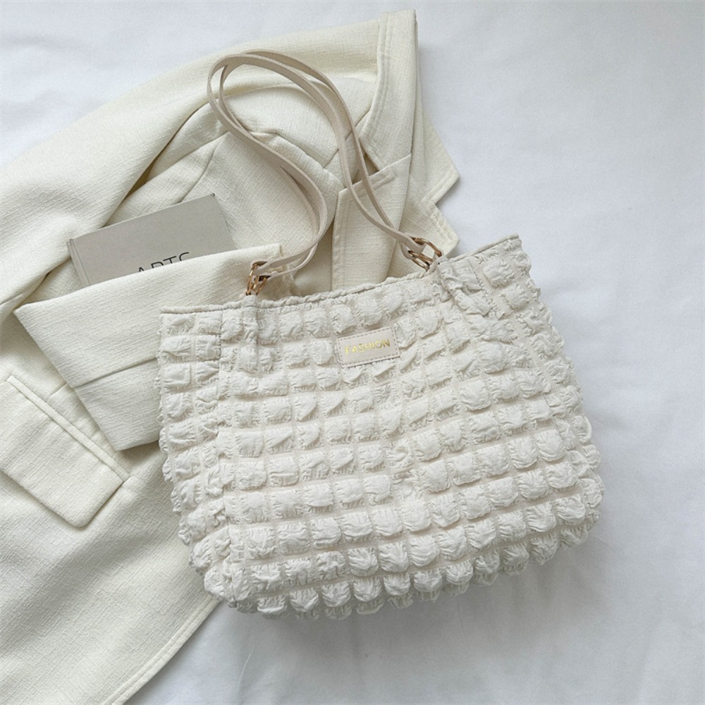 Trendy Plaid Quilted Shoulder Bag Pleated Bubbles Totes Bag Underarm Bag Large Capacity Commuting Bag Handbag