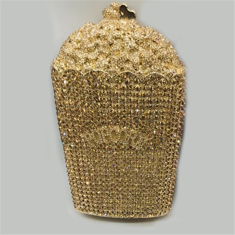 Latest Design Popcorn Clutch Handbag Bridal Wedding Party Purse Crystal Wedding Purse and Handbag Exquisite Chain Shoulder Bag