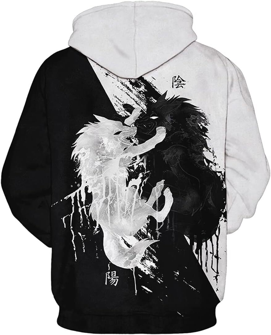 Hoodie for Mens Womens Mens Novelty Hoodie Realistic 3D Print Sweatshirt Unisex Top Casual Pullover Graphic Hoodies sweatshirt Cool black and white pa