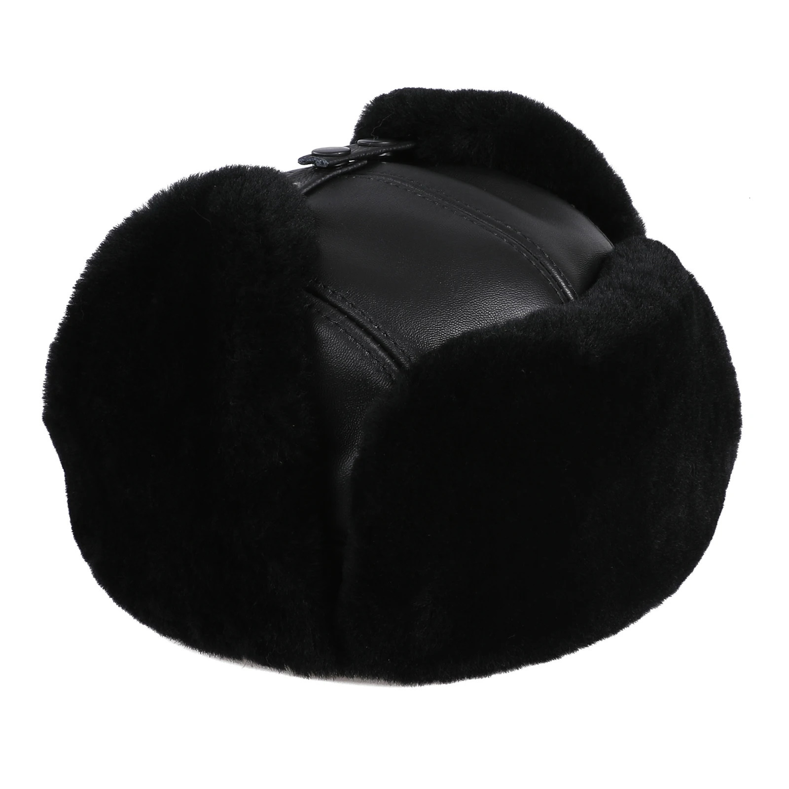mens winter fur catcher hat leather shell wool pilot Russian Ushaka hat thick ear flaps warm 241106
