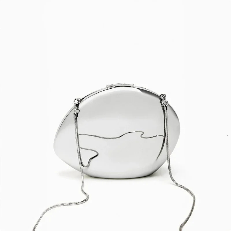 Womens metal silver shell bag cute evening clutch bag with shoulder strap used for wedding party small wallet er handbag 241107