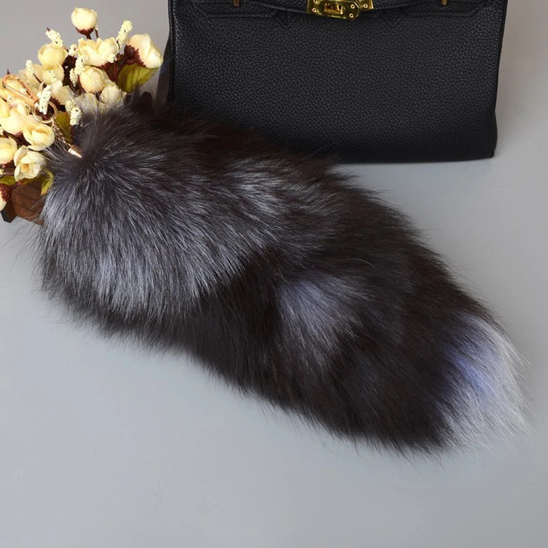Big fox tail keychain Pompoms tassel bag pendant womens keychain fluffy real fur keychain charming girl keyholder gift 241107
