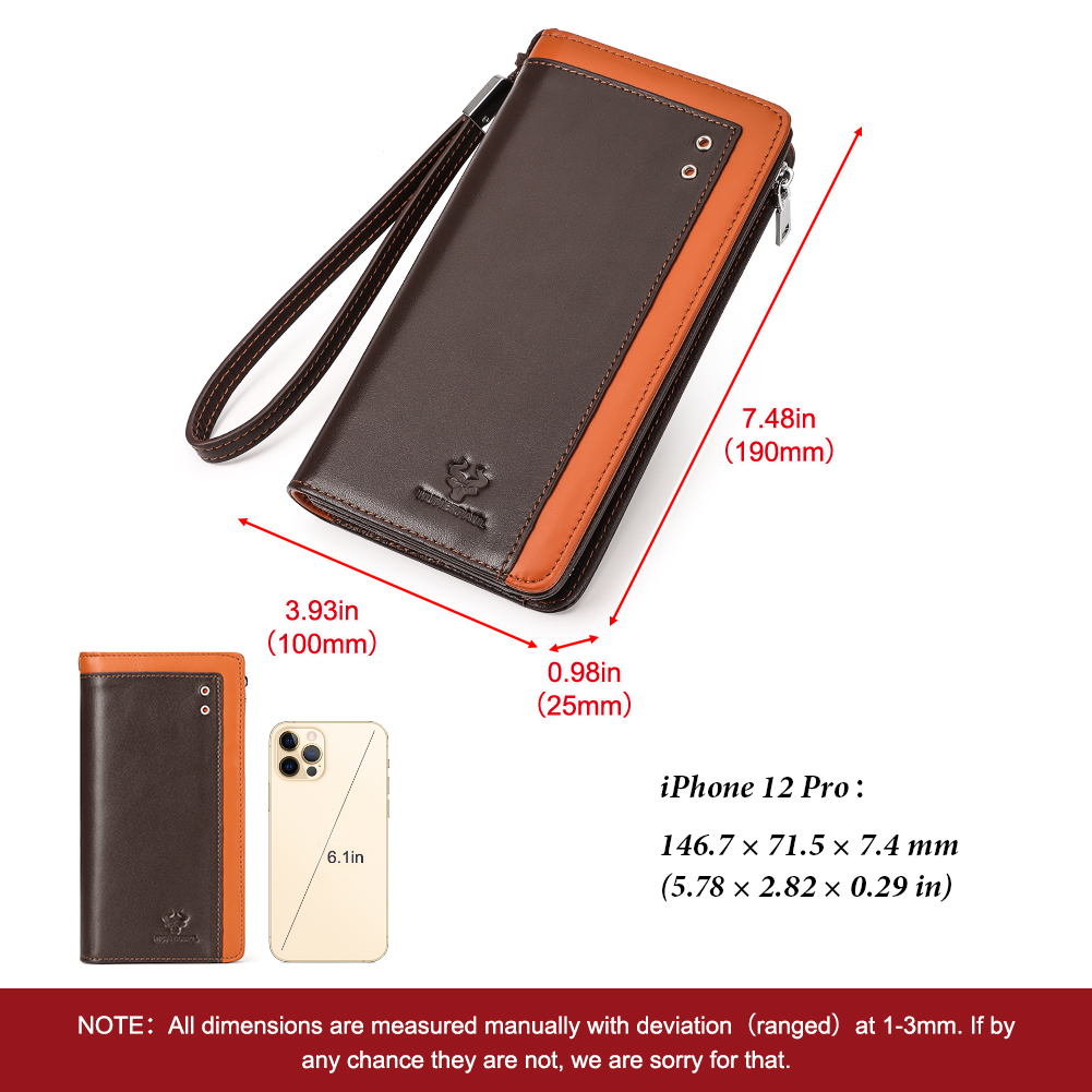 HUMERPAUL Genuine Leather Men's Wallet RFID Credit Card Holder with Passport Cover Business Long Cell Phone Clutch Purse