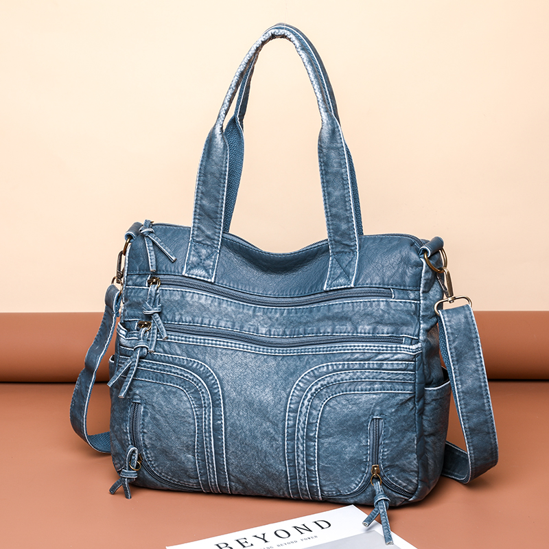 Annmouler New Fashion for Women Vintage Soft Pu Leather Handbags Large Capacity Tote Many Pockets Messenger Bag sac