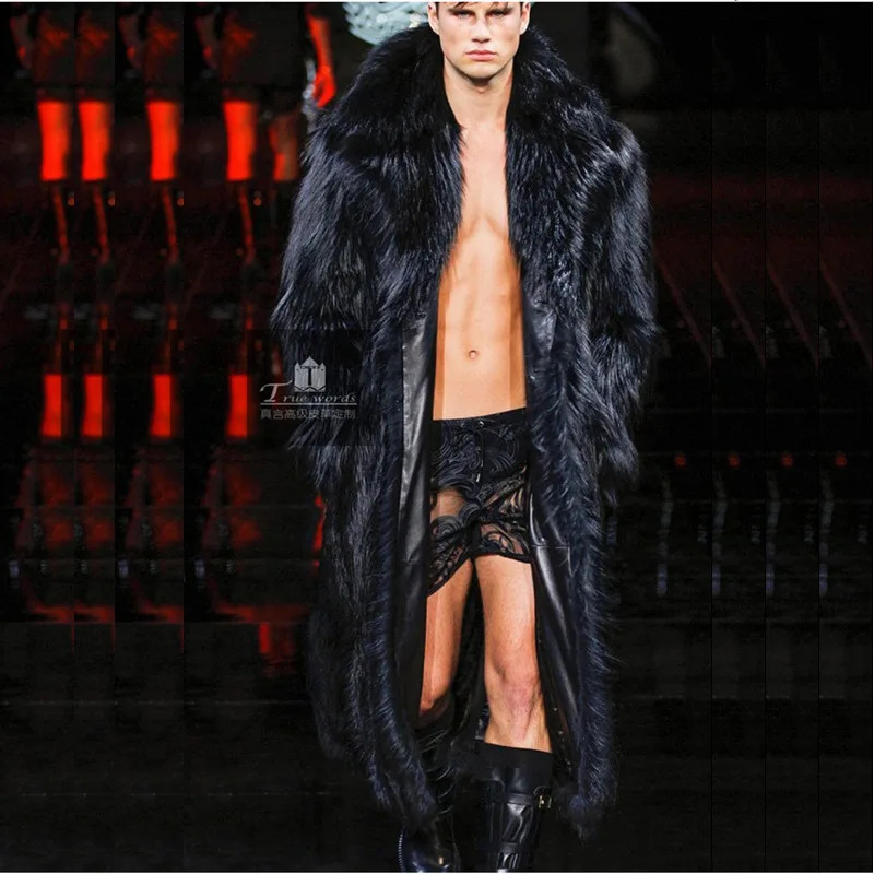 Fluffy black long faux fur coat mens winter windproof jacket thick windproof mink jacket Plus size lapel coat 6XL 241107