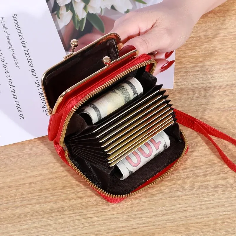 PT014,Women's Fashion Wrist Strap Short Zero Wallet Large Capacity Coin Multiple Positions Card Bag Money Clip