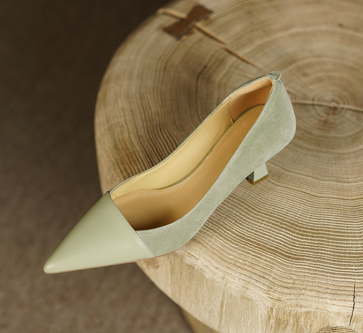 Fashionable Splicing 2024 Women's Pointed-Toe High Heels in Brown/Green b67a