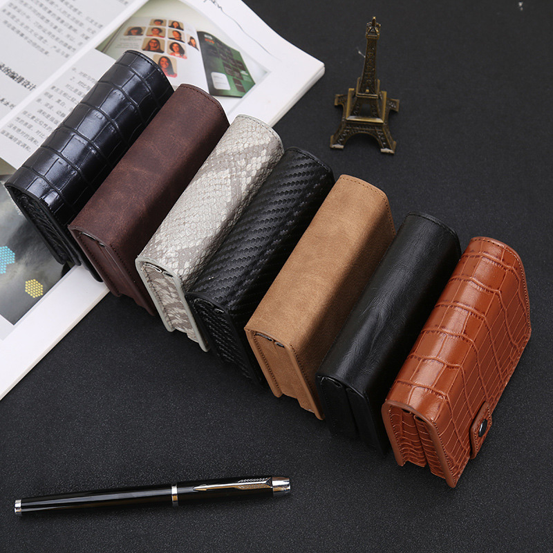 Rfid Blocking Double Credit Card Holder 10 Cards Case Big Men Carbon Fiber Cardholder Aluminium Metal Leather Minimalist Wallet
