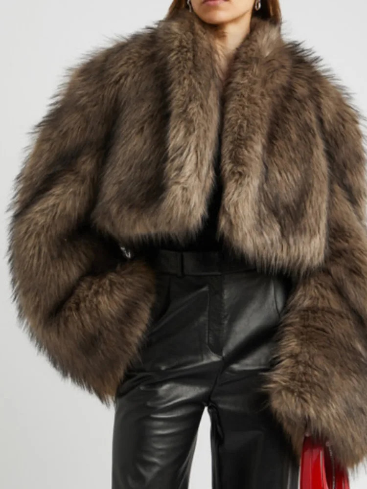 DEAT Fashion Womens faux fur coat V-neck long sleeved loose thick mink grass short sleeved winter item 7AB5096 241107