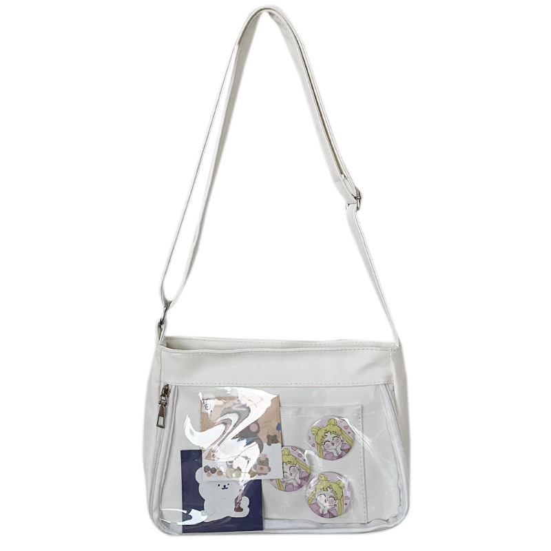 Japanese PU Transparent Small Square Bag Bar Pain Bag One Shoulder Diagonal Portable College Style Simple Women's Bag Ita Bags