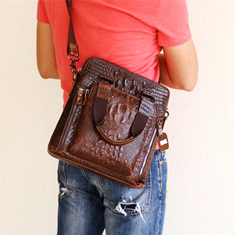 Genuine Leather Crocodile Pattern Mens Briefcase Business Cowhide Handbag Male Shoulder Messenger Bag Office File bag