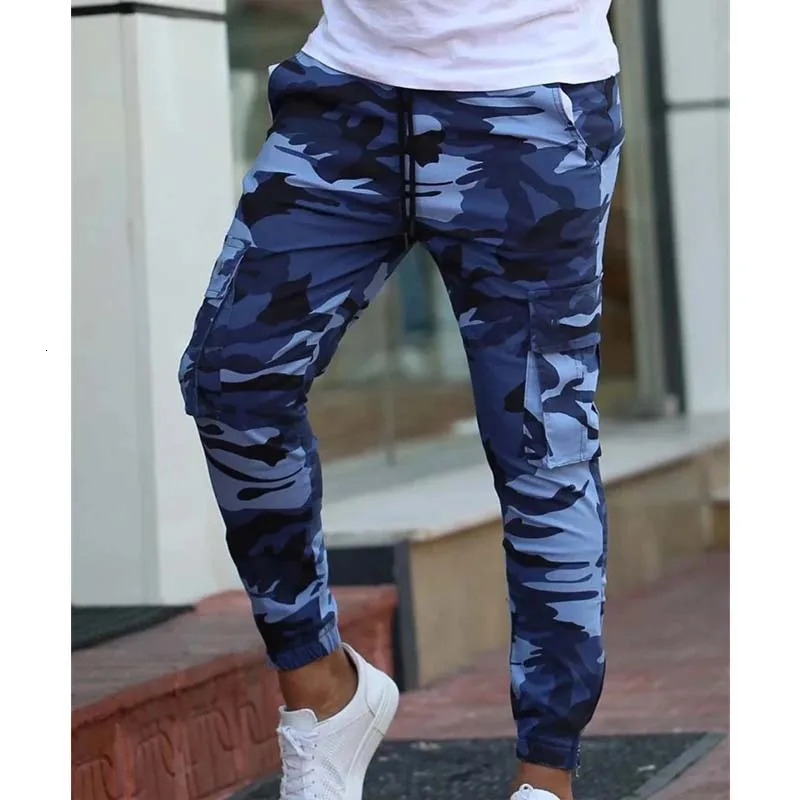 Color Camo Camouflage Cargo Pants Men Women Casual Streetwear Pockets Jogger blue Tactical Sweatpants Hip Hop Trouser 241104