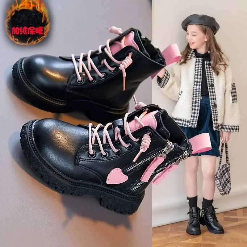 Girls Ankle Boots 2023 New Autumn and Winter Fashion Double Zip Beautiful Princess Non-slip Performance Boots for Catwalk CasualXJ241206