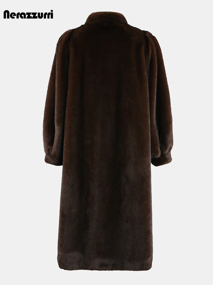 Sapphire Winter Long Thick Warm Soft Fluffy Brown Artificial Mink Coat Womens Single Chest Elegant Clothing 241107
