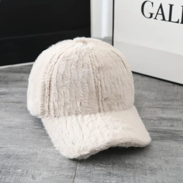Autumn Womens Winter Rabbit Fur Solid Baseball Hat Womens Cute Thick Plush Adjustable Couple Hat 241107