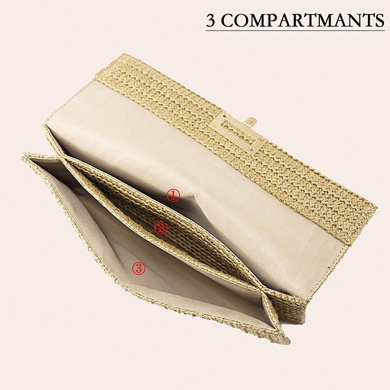 Envelope Straw Handbag for Women Trend 2024 Summer Beach Hand-Woven Shoulder Bags Chain Messenger Purse Wallet sac de luxe femme