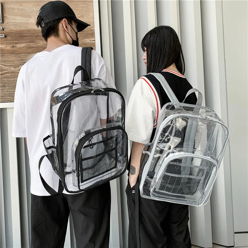 Large capacity womens transparent waterproof PVC backpack unisex student view backpack with reinforced strap 241106