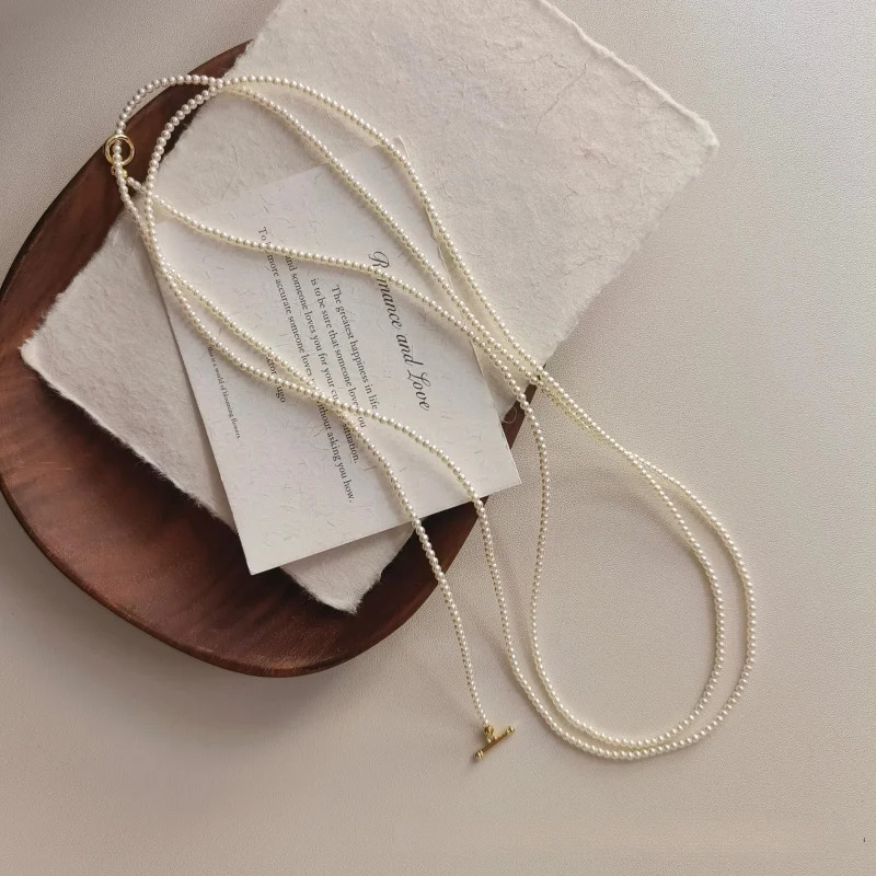 2mm very fine crystal pearl long necklace exquisite multi circle millimeter bead commuting light luxurious personalized 241107