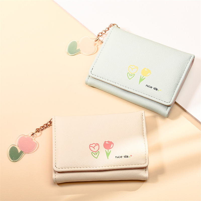 Women Short Cute Small Wallets Student 3 Fold Card Holder Girl ID Bag Card Holder Coin Purse Ladies Printing Wallets Bags
