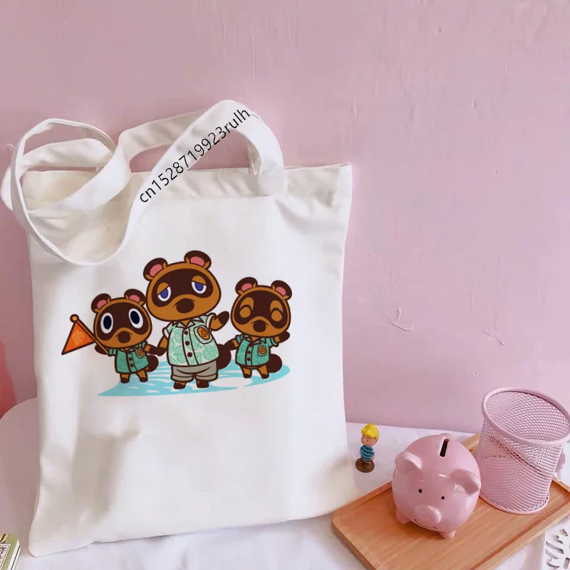 Animal Crossing Cartoon Print Funny Shopping Bag Cute Shoulder Canvas Bags Harajuku Large Capacity Messenger Women Kawaii Bags