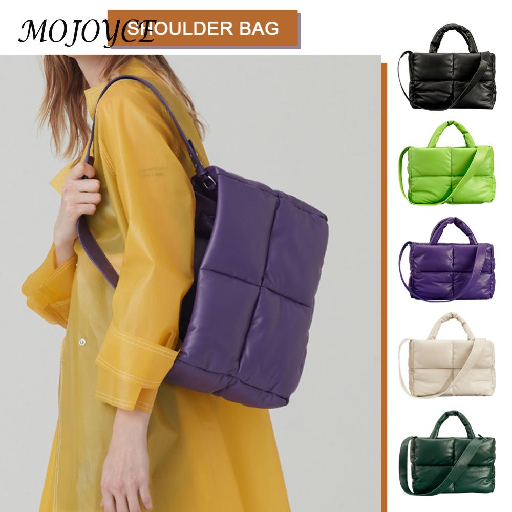 Women Puffer Shoulder Bag Large Capacity Top Handle Bag Solid Color PU Leather Lightweight for Shopper Travel