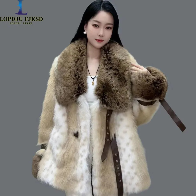 Womens faux mink coat fur collar jacket thick warm clothing high quality autumn/winter 241107
