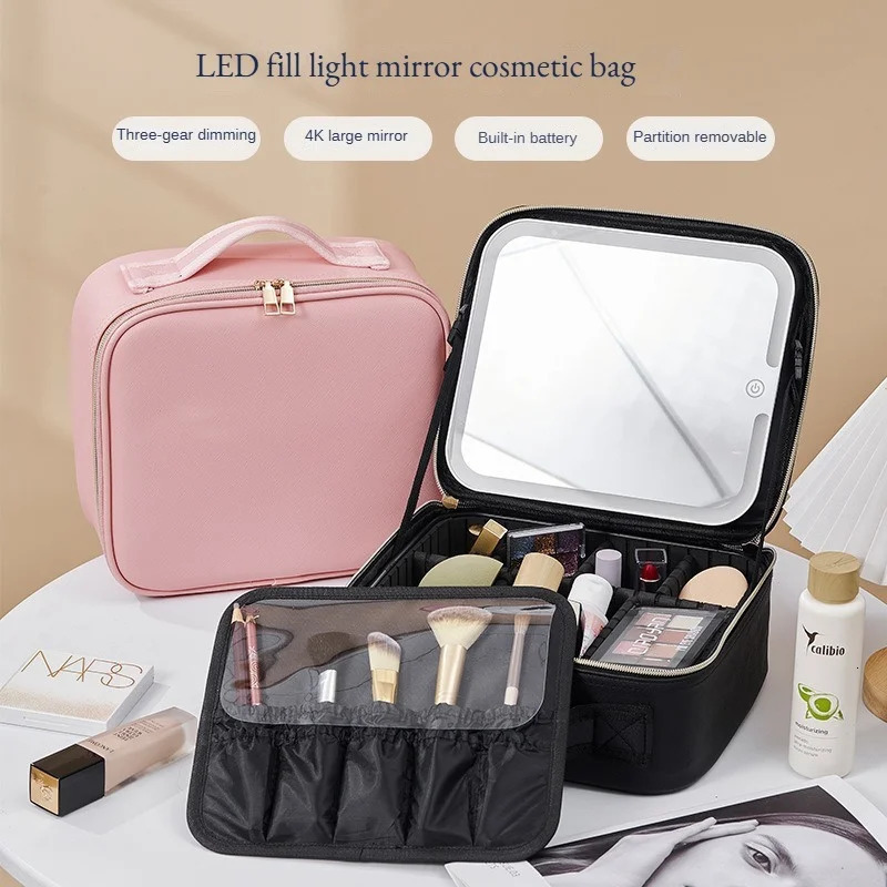 LED makeup box with light and mirror large capacity high-quality tactile makeup bag makeup bag 241106