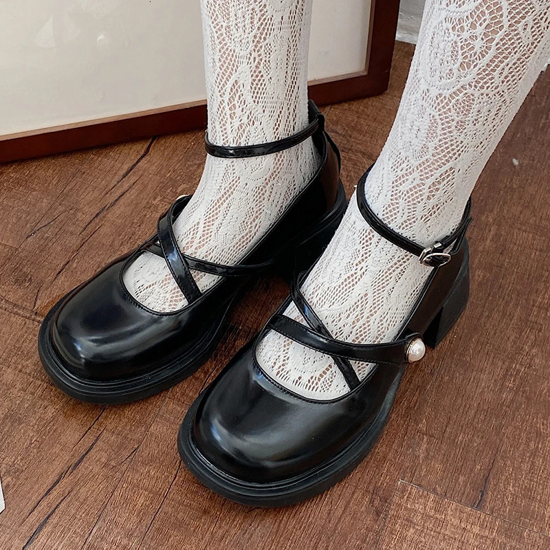 Womens Retro Brown Mary Jane Shoes Womens Thick High Heels Ankle Buckle Lolita Shoes Womens Uniform Pu Leather Pump Women 241106