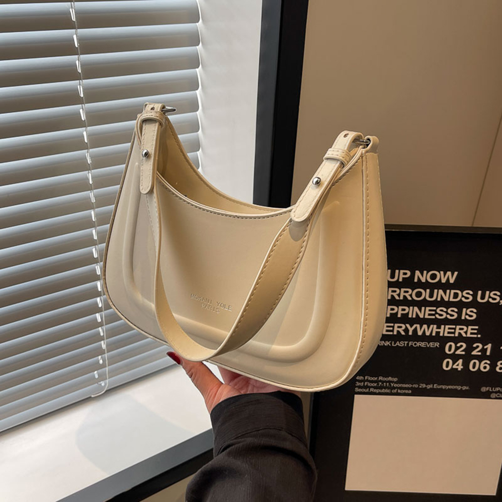 Women Fashion Crossbody Bag Adjustable Strap PU Crescent Underarm Bag Simple Messenger Bag Ladies Large Capacity for Travel