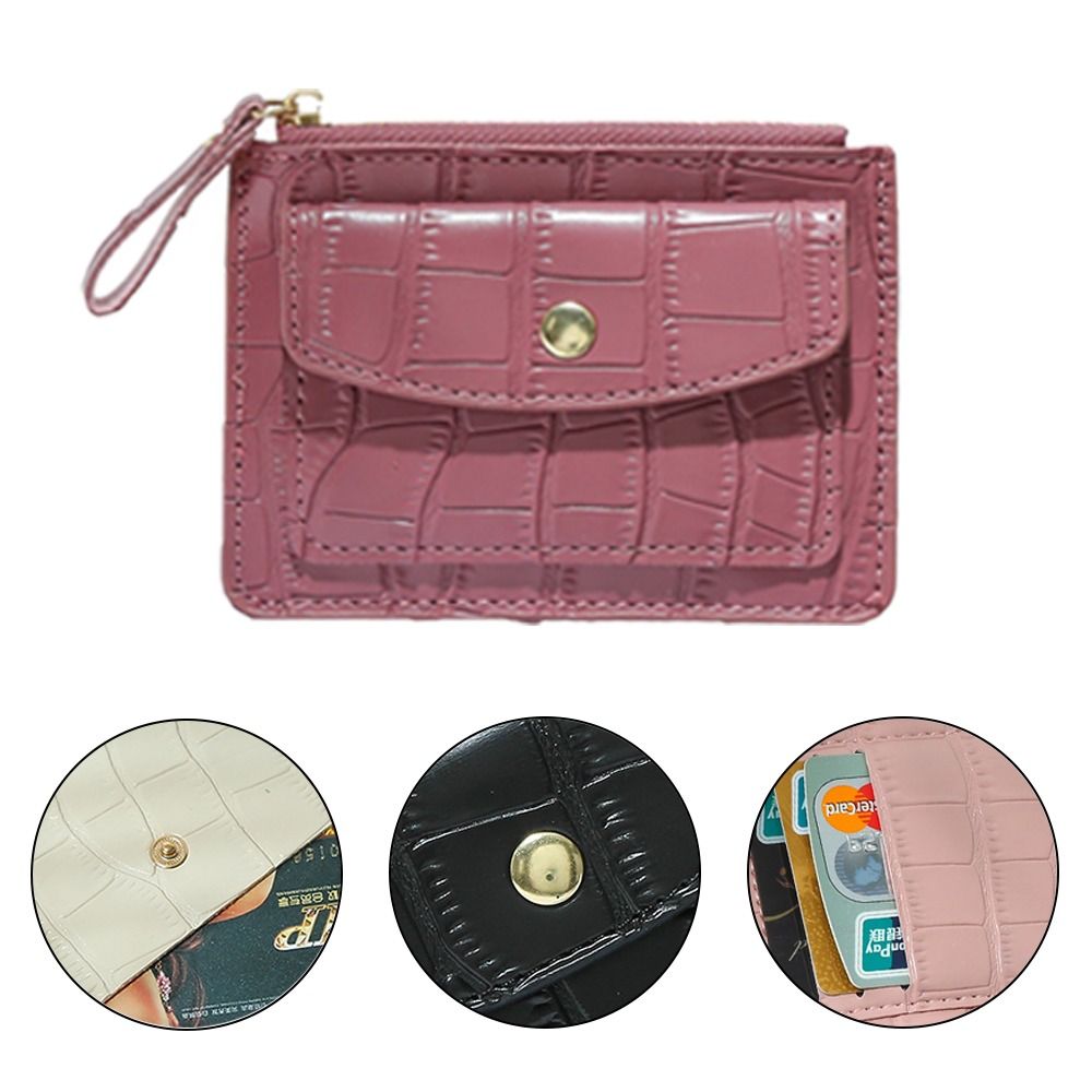 Women Fashion Solid Color PU Leather Mini Coin Purse Wallet Crocodile Pattern Credit Card Holder Bags