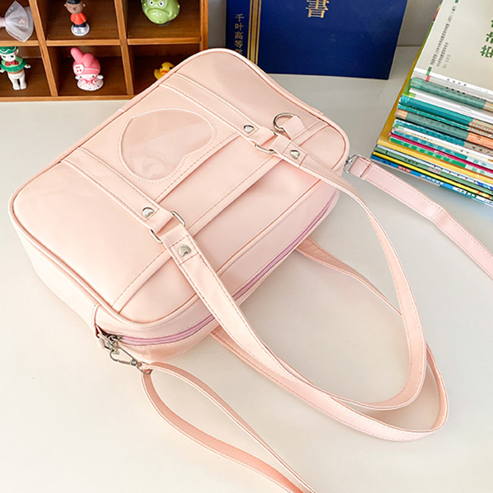 Women Girls Cosplay Satchels Large Capacity PU Comic Shoulder Bag Transparent Love Heart Adjustable Strap for Shopping Commuting