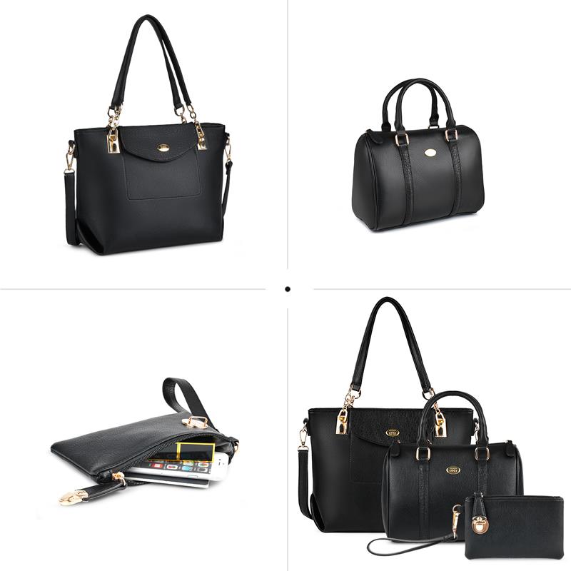 3Pcs Composite Bags Set Women Ladies Handbag Fashion Metal Embossed Crossbody Bag With Bucket Handbag And Coin Pouch