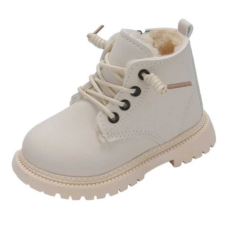 2024 Pure Color Children Boots Winter New Velvet Boots for Girls England Sle Kids Snow Boots Student Keeping Warm Shoes H08242XJ241206