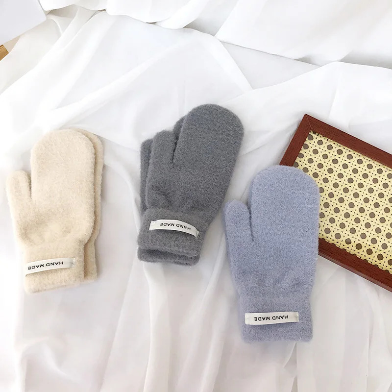 Korean solid color mens wool knitted gloves womens winter warm outdoor cycling full finger cold proof driving gloves S160 241107
