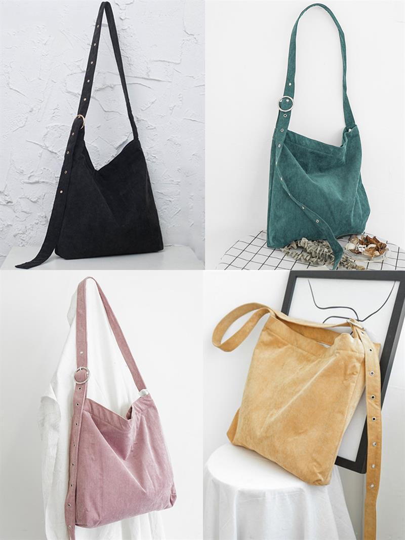 2019 Simple Corduroy Women's Shoulder Bag With Adjustable Strap Large Capacity Crossbody Messenger Bag Shopping Bags For Girls
