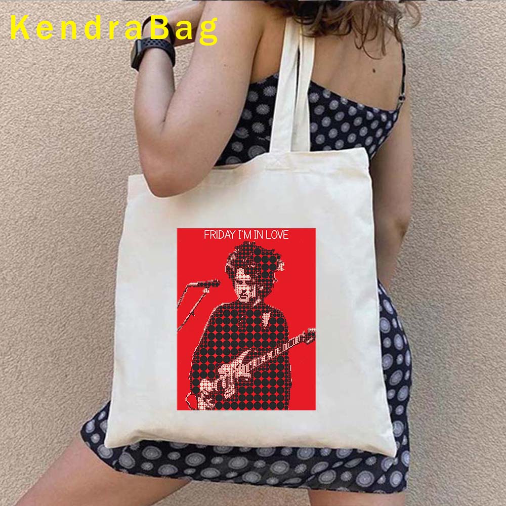 1986 The Cure Robert Smith Rock Band Hip Hop Fashion Graphic Street Style Canvas Shoulder Handbag Tote Shopper Punk Shopping Bag
