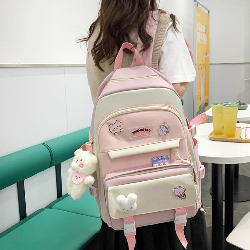 5Pcs Kawaii Cute Backpacks Combo Set, Students Lightweight Bookbag Outdoor Daypack with Anti-Theft Pocket Kit