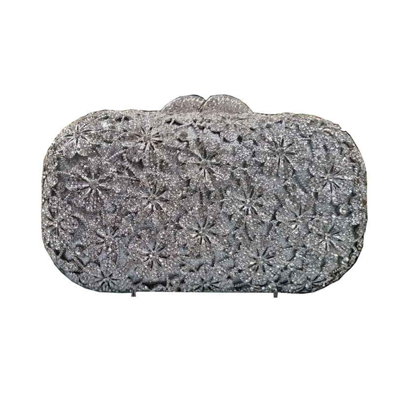 Nigeria metal decoration small flower shape crystal bag with metal clutch oval design ladies party banquet handmade bag