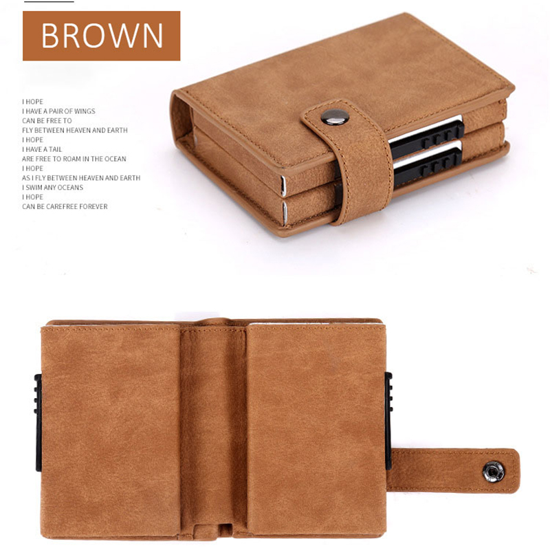 Rfid Blocking Double Credit Card Holder 10 Cards Case Big Men Carbon Fiber Cardholder Aluminium Metal Leather Minimalist Wallet