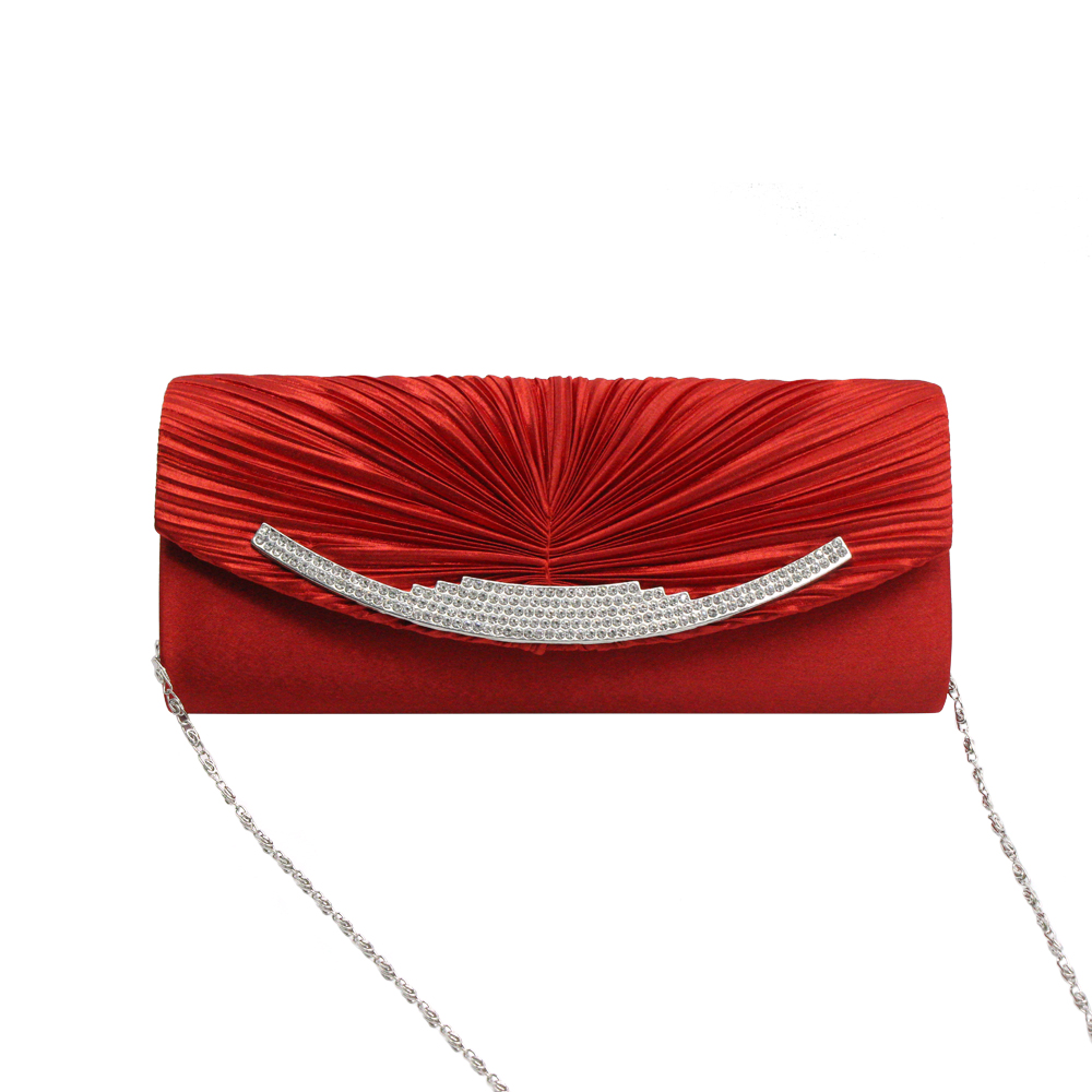 Hot Sale Pleated Drape Satin Clutch Bag Diamonds Crystal Evening Bag for Lady Woman Girl Female
