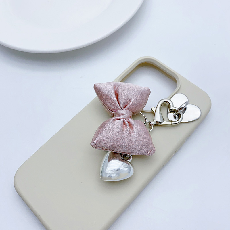 Cute Pink Bow Tie Key Chain Metal Love Phone Pendant Headphone Case Charms Car Key Ring Bag Decor Accessories