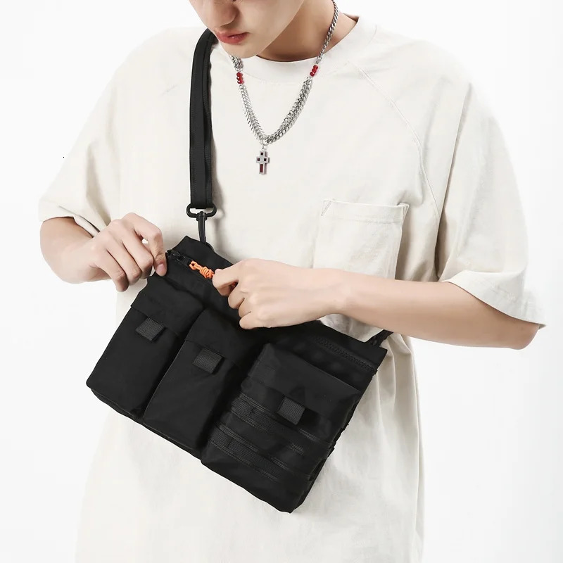 Streetwear Unisex Nylon Tactical Messenger Bags Casual Bullet Bessenger Bag Hip Hop Vest Function Tactics Phone Shoulder 241106