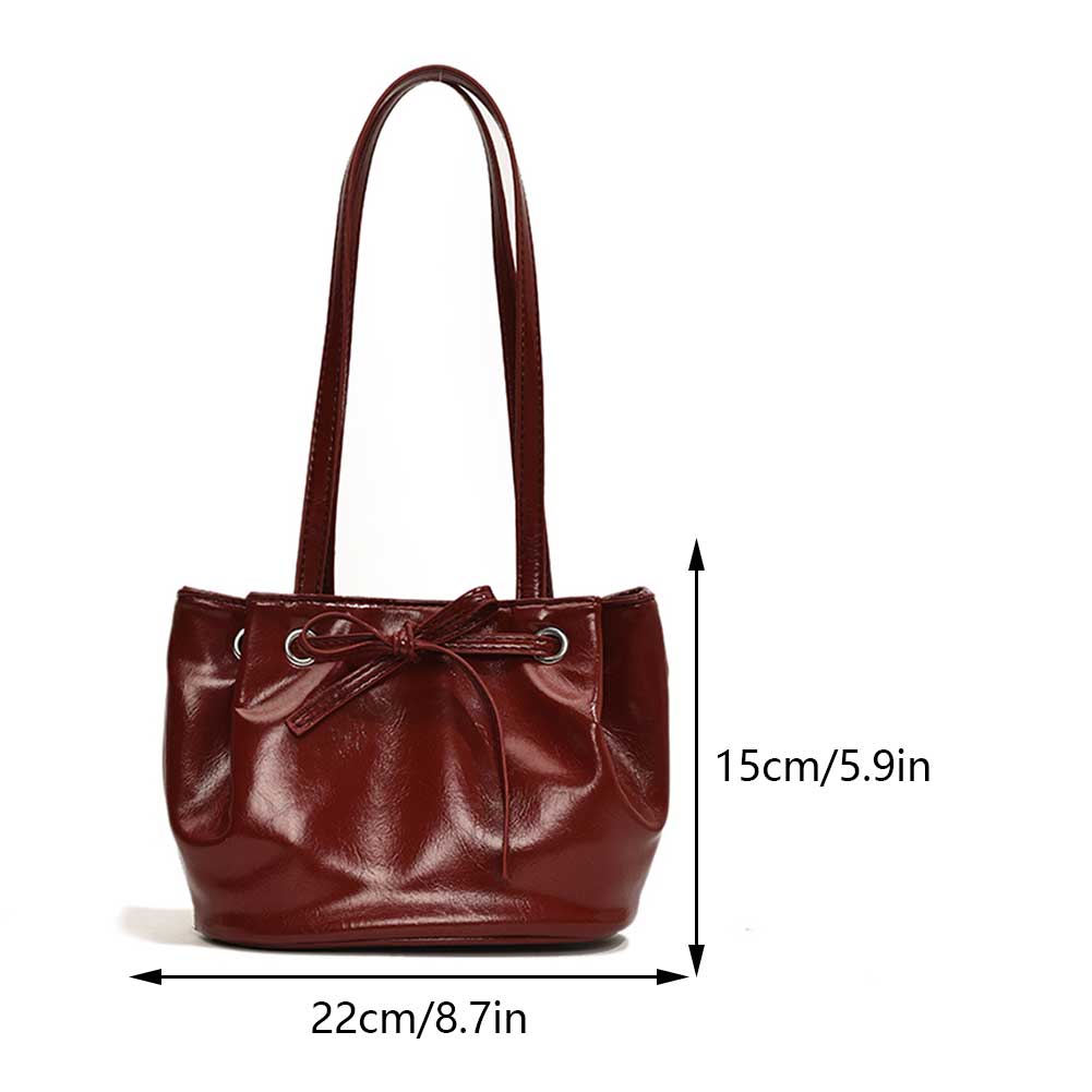 Women Simple Tote Purse Large Capacity PU Bow Underarm Bag Stylish Armpit Bag Solid Color Simple Bucket Tote for Party Vacation