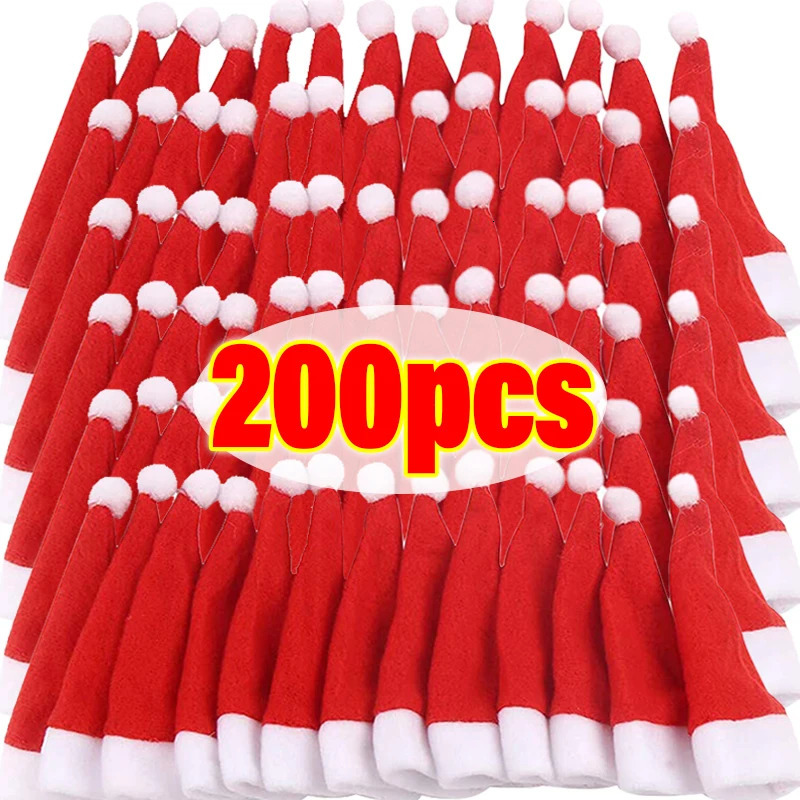 Mini wine bottle cap Santa Claus hat lollipop hat fork knife bag Christmas cutlery holder for home Christmas party decoration 241106