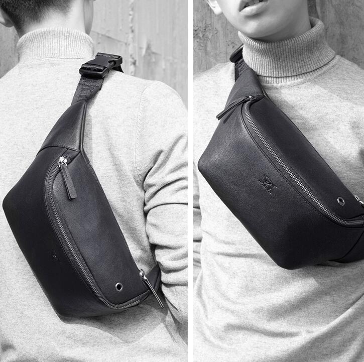 Septwolves brand Genuine leather Fashion Crossbody shoulder bag soft leather first layer cowhide MAN chest bag Soft leather men