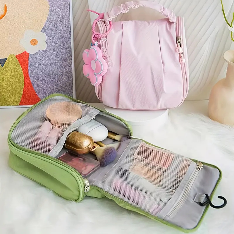 Pleated Cute Cloud Makeup Bag Floral Cosmetic Bag Fashion Cosmetics Case Hanger Toiletry Bag Portable Makeup Pouch