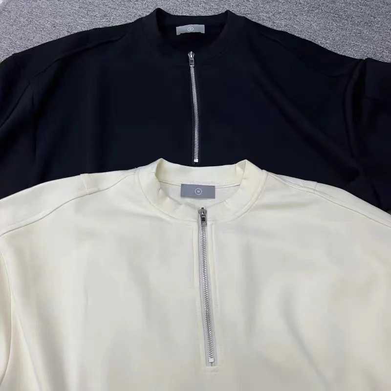 Men's T-Shirts Heavyweight Black Almond Half Zip Oversized T Shirt Mens Womens Quality Tops T Shirt Solid Oversize Tee J240402